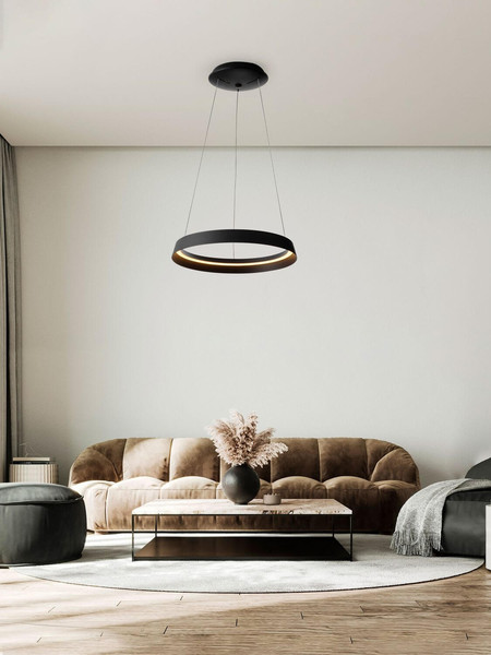 Nova Luce LED Pendelleuchte Ormi dimmbar 38W CCT warmweiss 2700/3000K Schwarz Aluminium Ø45cm 9030519