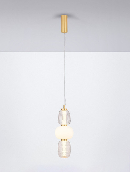 Nova Luce LED Pendelleuchte Movil dimmbar 28W warmweiss 3000K Opal Platingold Glas Metall Ø17cm 9030537