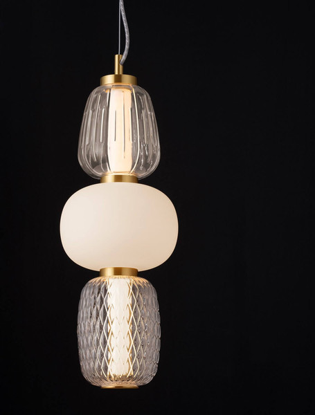 Nova Luce LED Pendelleuchte Movil dimmbar 28W warmweiss 3000K Opal Platingold Glas Metall Ø17cm 9030537