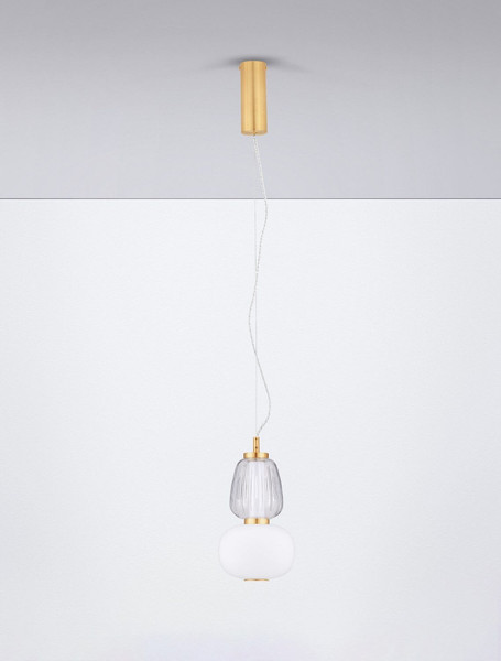 Nova Luce LED Pendelleuchte Movil dimmbar 18W warmweiss 3000K Opal Platingold Glas Metall Ø17cm 9030538