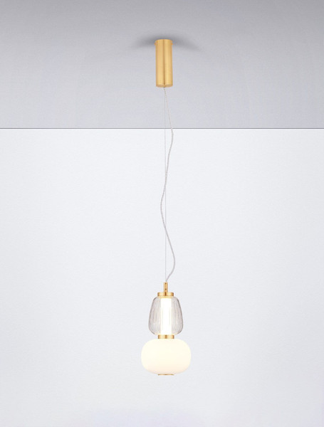 Nova Luce LED Pendelleuchte Movil dimmbar 18W warmweiss 3000K Opal Platingold Glas Metall Ø17cm 9030538