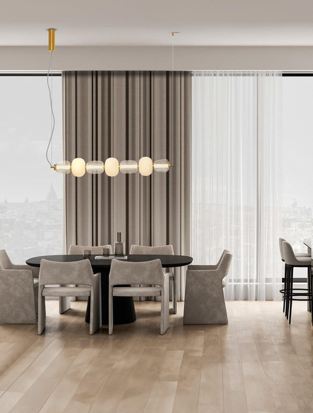 Nova Luce LED Pendelleuchte Movil dimmbar 42W warmweiss 3000K Opal Platingold Glas Metall 110x17cm 9030539
