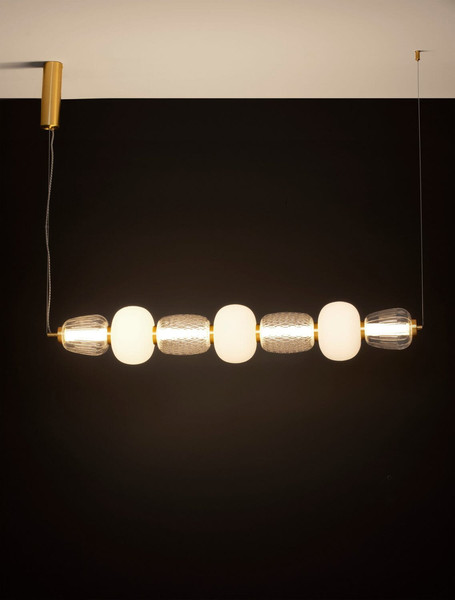 Nova Luce LED Pendelleuchte Movil dimmbar 42W warmweiss 3000K Opal Platingold Glas Metall 110x17cm 9030539