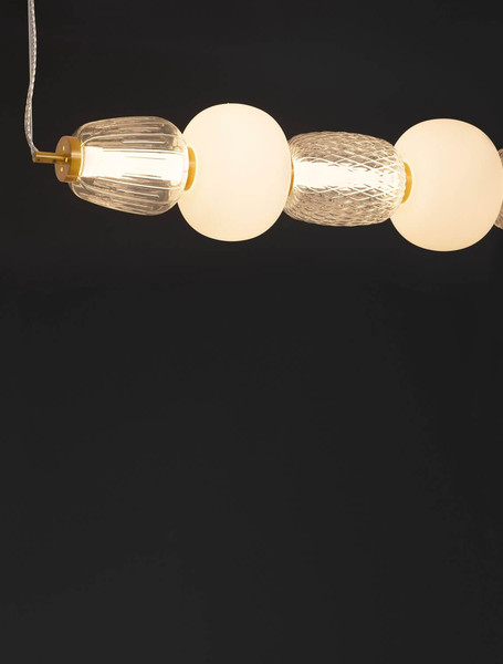 Nova Luce LED Pendelleuchte Movil dimmbar 42W warmweiss 3000K Opal Platingold Glas Metall 110x17cm 9030539