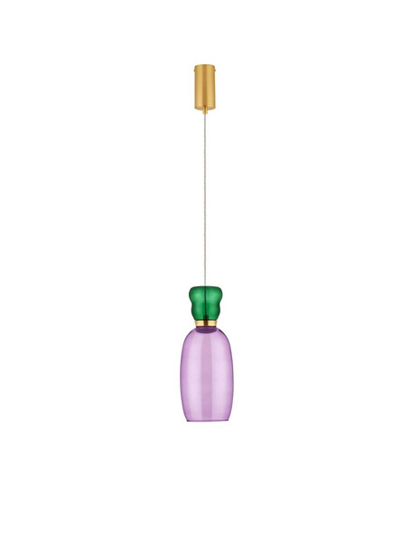 Nova Luce LED Pendelleuchte Pluma 5W warmweiss 3000K Jaspis Lila Gold Glas Metall Ø15cm 9030544