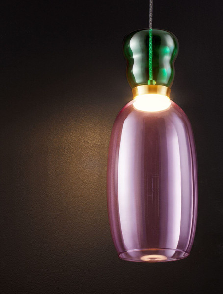 Nova Luce LED Pendelleuchte Pluma 5W warmweiss 3000K Jaspis Lila Gold Glas Metall Ø15cm 9030544