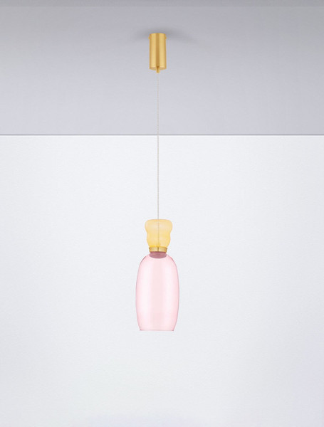 Nova Luce LED Pendelleuchte Pluma 5W warmweiss 3000K Gelb Pink Gold Glas Metall Ø15cm 9030545