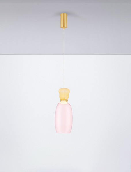 Nova Luce LED Pendelleuchte Pluma 5W warmweiss 3000K Gelb Pink Gold Glas Metall Ø15cm 9030545