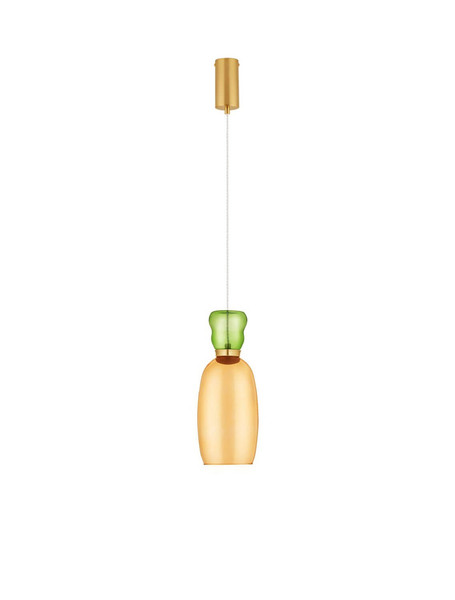 Nova Luce LED Pendelleuchte Pluma 5W warmweiss 3000K Hellgrün Gelb Gold Glas Metall Ø15cm 9030546