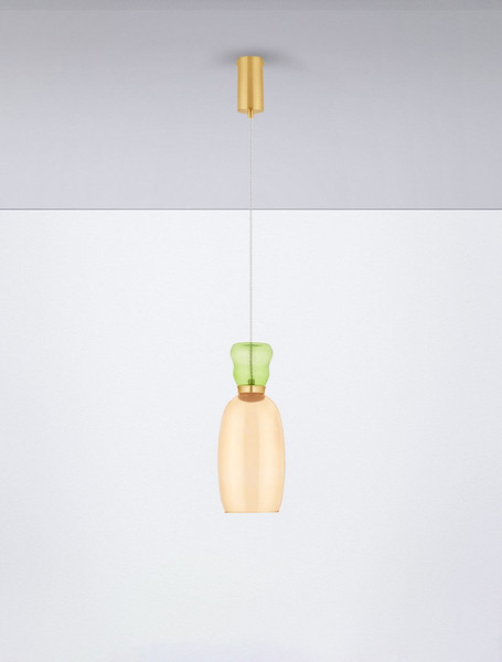 Nova Luce LED Pendelleuchte Pluma 5W warmweiss 3000K Hellgrün Gelb Gold Glas Metall Ø15cm 9030546