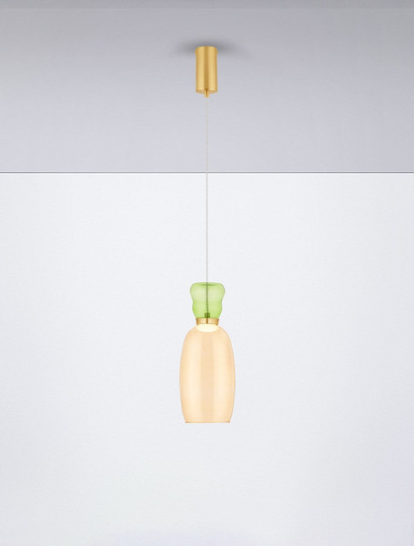 Nova Luce LED Pendelleuchte Pluma 5W warmweiss 3000K Hellgrün Gelb Gold Glas Metall Ø15cm 9030546