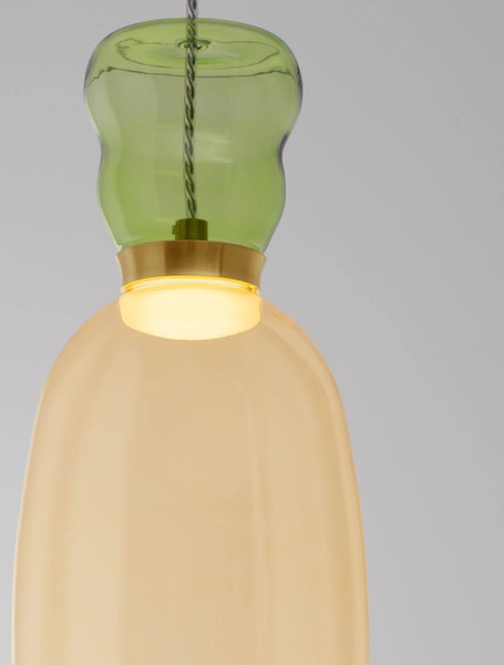 Nova Luce LED Pendelleuchte Pluma 5W warmweiss 3000K Hellgrün Gelb Gold Glas Metall Ø15cm 9030546