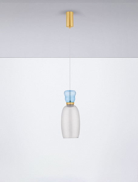 Nova Luce LED Pendelleuchte Pluma 5W warmweiss 3000K Hellblau Rauchgrau Gold Glas Metall Ø15cm 9030547
