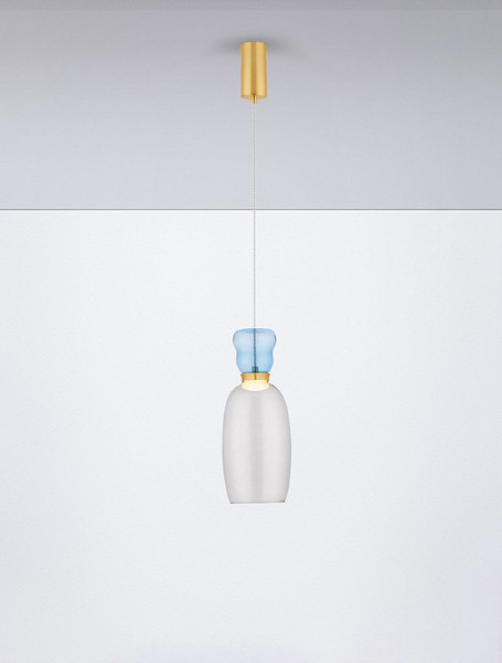 Nova Luce LED Pendelleuchte Pluma 5W warmweiss 3000K Hellblau Rauchgrau Gold Glas Metall Ø15cm 9030547