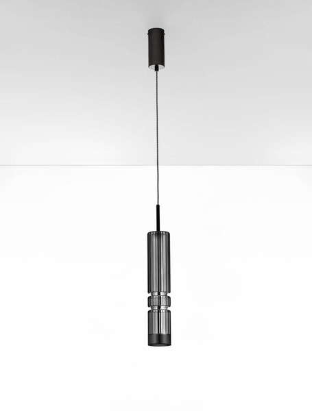 Nova Luce LED Pendelleuchte Bento 7W warmweiss 3000K Rauchgrau Schwarz Glas Metall Ø8cm 9030553