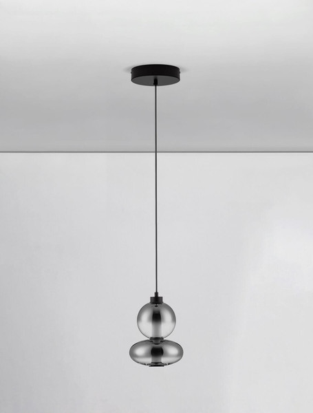 Nova Luce LED Pendelleuchte Bally dimmbar 12W warmweiss 3000K Rauchgrau Schwarz Glas Metall Ø20cm 9030554