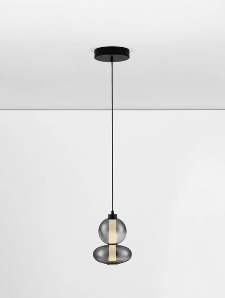 Nova Luce LED Pendelleuchte Bally dimmbar 12W warmweiss 3000K Rauchgrau Schwarz Glas Metall Ø20cm 9030554