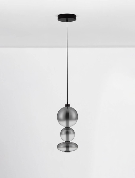 Nova Luce LED Pendelleuchte Bally dimmbar 20W warmweiss 3000K Rauchgrau Schwarz Glas Metall Ø20cm 9030555