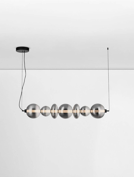Nova Luce LED Pendelleuchte Bally dimmbar 40W warmweiss 3000K Rauchgrau Schwarz Glas Metall 117x19,5cm 9030557