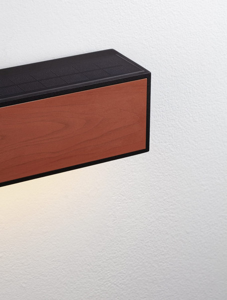 Nova Luce LED Solar-Wandleuchte Brown 2W warmweiss 3000K Bewegungsmelder IP65 salzwasserfest Schwarz Holz Aluminium 24x24cm 9030583