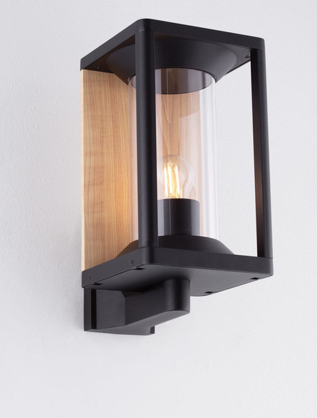 Nova Luce Außen-Wandleuchte Pacific E27 IP65 Schwarz Holz Aluminium 28x21cm 9030601
