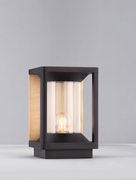 Nova Luce Sockelleuchte Pacific E27 IP65 Schwarz Holz Aluminium 22cm 9030605