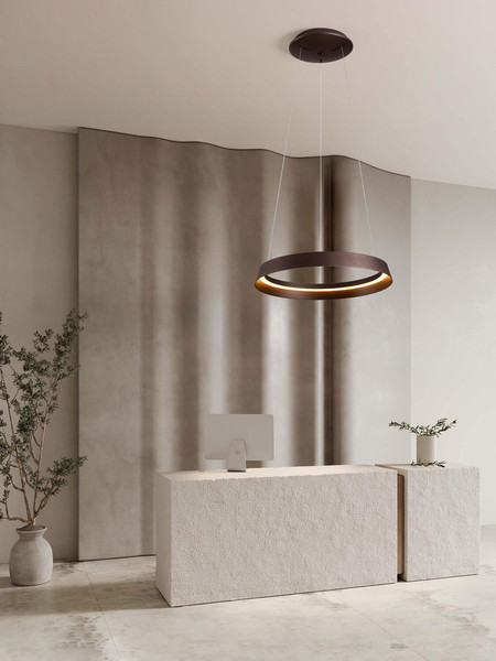 Nova Luce LED Pendelleuchte Ormi dimmbar 38W CCT warm-/neutralweiss 2700/3000/4000K Kaffeebraun Aluminium Ø45cm 9030927