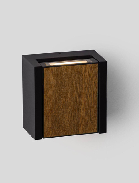 Nova Luce LED Außen-Wandleuchte Kioo 10W warmweiss 3000K IP65 salzwasserfest Schwarz Aluminium Holz 14x14cm 9136427