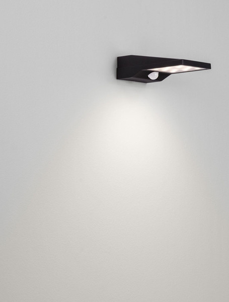 Nova Luce LED Solar-Wandleuchte Tek 1W warmweiss 3000K Bewegungsmelder IP54 Schwarz Aluminium 19x11cm 9136460