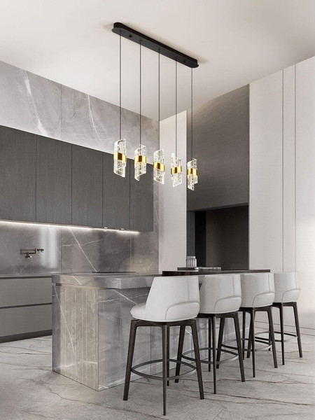 Nova Luce LED Pendelleuchte Seneca 41W warmweiss 3000K Platingold Schwarz Metall 83x7,5cm 9186940