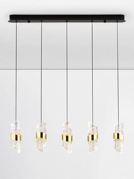 Nova Luce LED Pendelleuchte Seneca 41W warmweiss 3000K Platingold Schwarz Metall 83x7,5cm 9186940