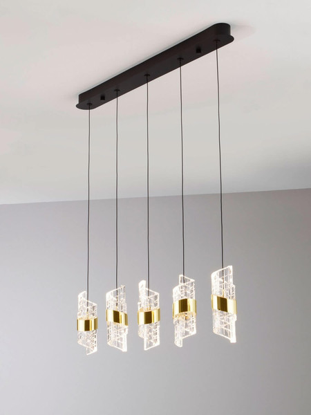 Nova Luce LED Pendelleuchte Seneca 41W warmweiss 3000K Platingold Schwarz Metall 83x7,5cm 9186940
