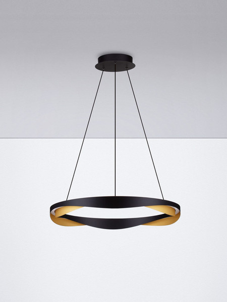 Nova Luce LED Pendelleuchte Radon dimmbar 53W warmweiss 3000K Schwarz Gold Aluminium Ø65cm 9186948