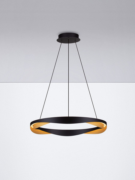 Nova Luce LED Pendelleuchte Radon dimmbar 53W warmweiss 3000K Schwarz Gold Aluminium Ø65cm 9186948