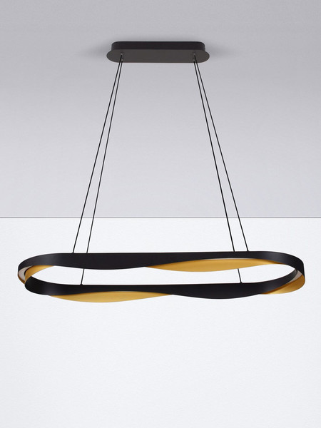 Nova Luce LED Pendelleuchte Radon dimmbar 63W warmweiss 3000K Schwarz Gold Aluminium 100x36cm 9186949