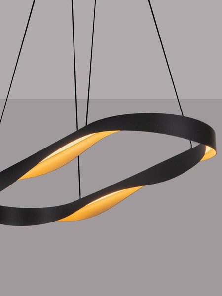Nova Luce LED Pendelleuchte Radon dimmbar 63W warmweiss 3000K Schwarz Gold Aluminium 100x36cm 9186949