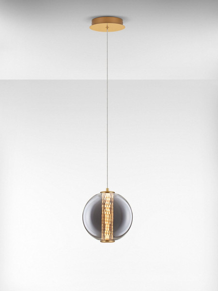 Nova Luce LED Pendelleuchte Navi 8W warmweiss 3000K Messinggold Rauchgrau Glas Metall Ø22cm 9186951