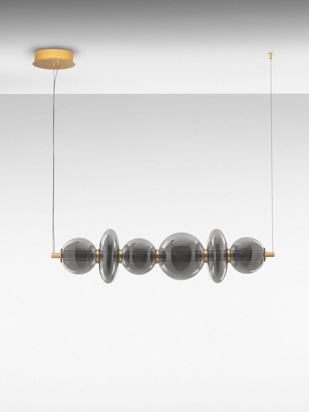 Nova Luce LED Pendelleuchte Navi dimmbar 29W warmweiss 3000K Messinggold Rauchgrau Glas Metall 111x22cm 9186954