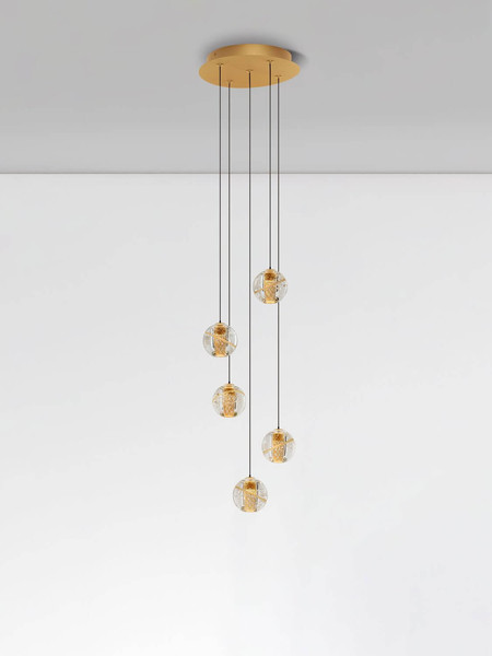 Nova Luce LED Pendelleuchte Licio dimmbar 16W warmweiss 3000K Gold Glas Metall Ø31cm 9186960