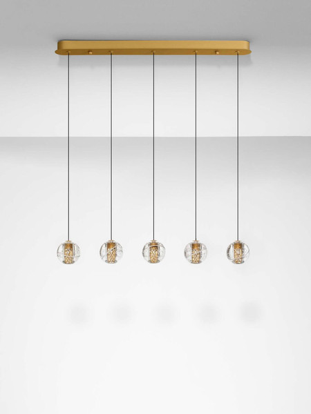 Nova Luce LED Pendelleuchte Licio dimmbar 16W warmweiss 3000K Gold Glas Metall 18x12cm 9186961