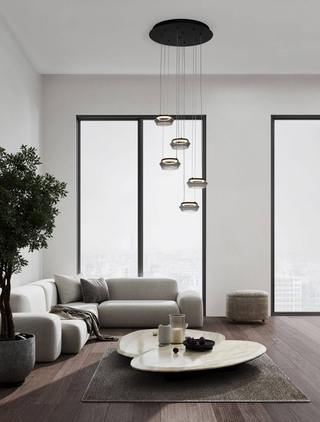 Nova Luce LED Pendelleuchte Jailyn dimmbar 40W warmweiss 3000K Rauchgrau Schwarz Glas Aluminium Ø45cm 9236103