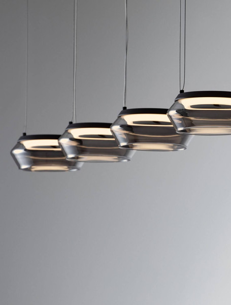 Nova Luce LED Pendelleuchte Jailyn dimmbar 40W warmweiss 3000K Rauchgrau Schwarz Glas Aluminium 108x14cm 9236104