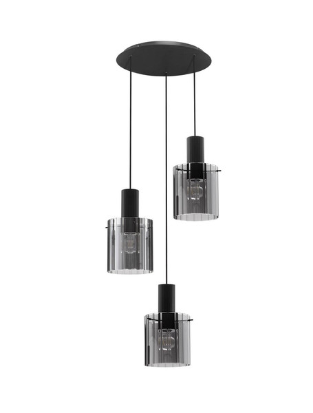 Nova Luce Pendelleuchte Mirbi 3-flammig 3xE27 Schwarz Stahl Glas Ø45cm 9236201