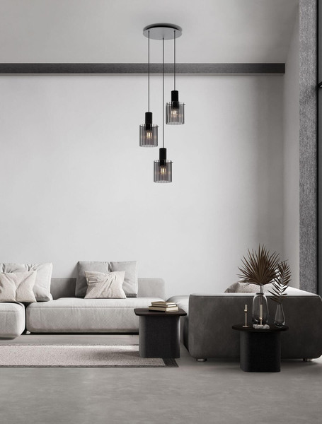 Nova Luce Pendelleuchte Mirbi 3-flammig 3xE27 Schwarz Stahl Glas Ø45cm 9236201