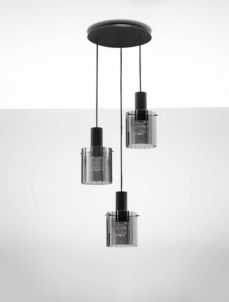 Nova Luce Pendelleuchte Mirbi 3-flammig 3xE27 Schwarz Stahl Glas Ø45cm 9236201