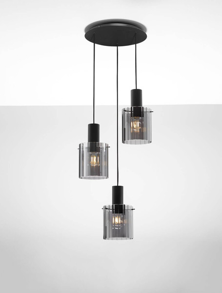 Nova Luce Pendelleuchte Mirbi 3-flammig 3xE27 Schwarz Stahl Glas Ø45cm 9236201
