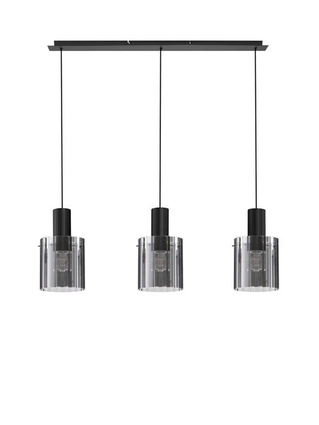 Nova Luce Pendelleuchte Mirbi 3-flammig 3xE27 Schwarz Stahl Glas 96x18cm 9236202