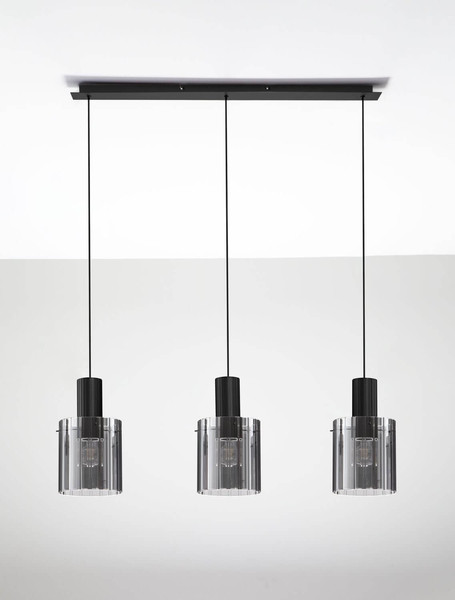 Nova Luce Pendelleuchte Mirbi 3-flammig 3xE27 Schwarz Stahl Glas 96x18cm 9236202