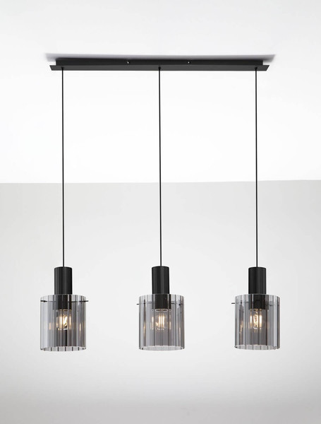Nova Luce Pendelleuchte Mirbi 3-flammig 3xE27 Schwarz Stahl Glas 96x18cm 9236202