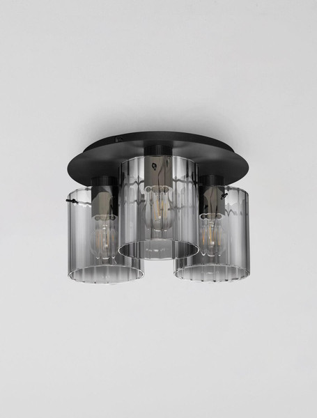 Nova Luce Deckenleuchte Mirbi 3-flammig 3xE27 Schwarz Stahl Glas Ø37cm 9236203